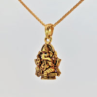 Thumbnail for 22K Yellow Gold Seated Lord Ganesh Antique-Finish Devotional Pendant