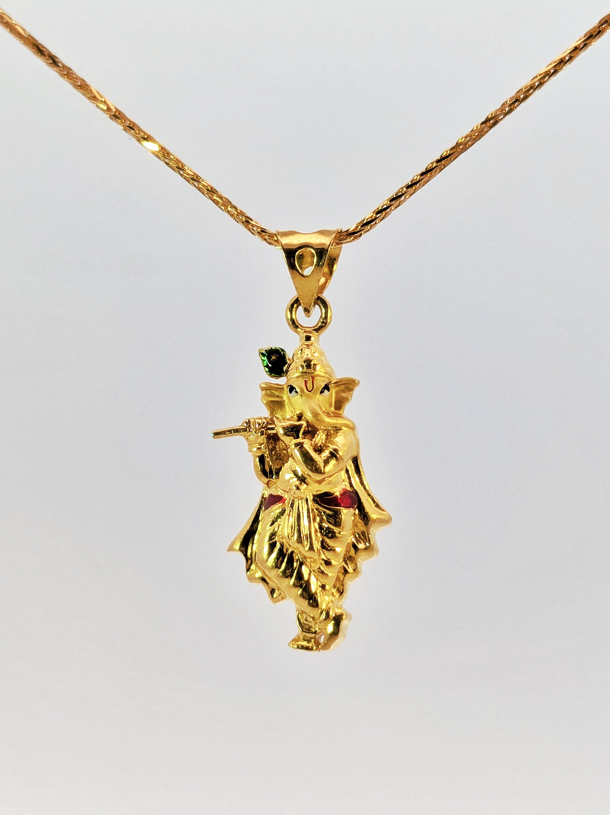 22K Yellow Gold Lord Ganesh Krishna Fusion Divine Pendant