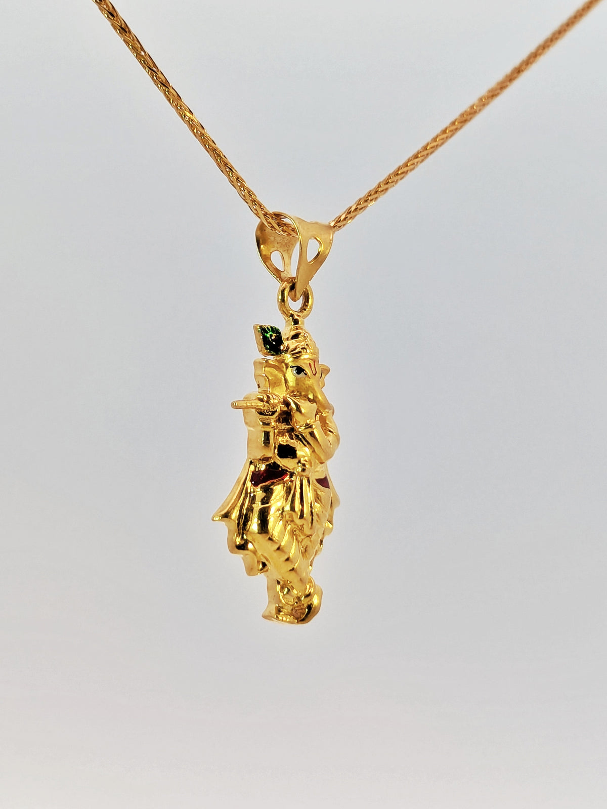22K Yellow Gold Lord Ganesh Krishna Fusion Divine Pendant