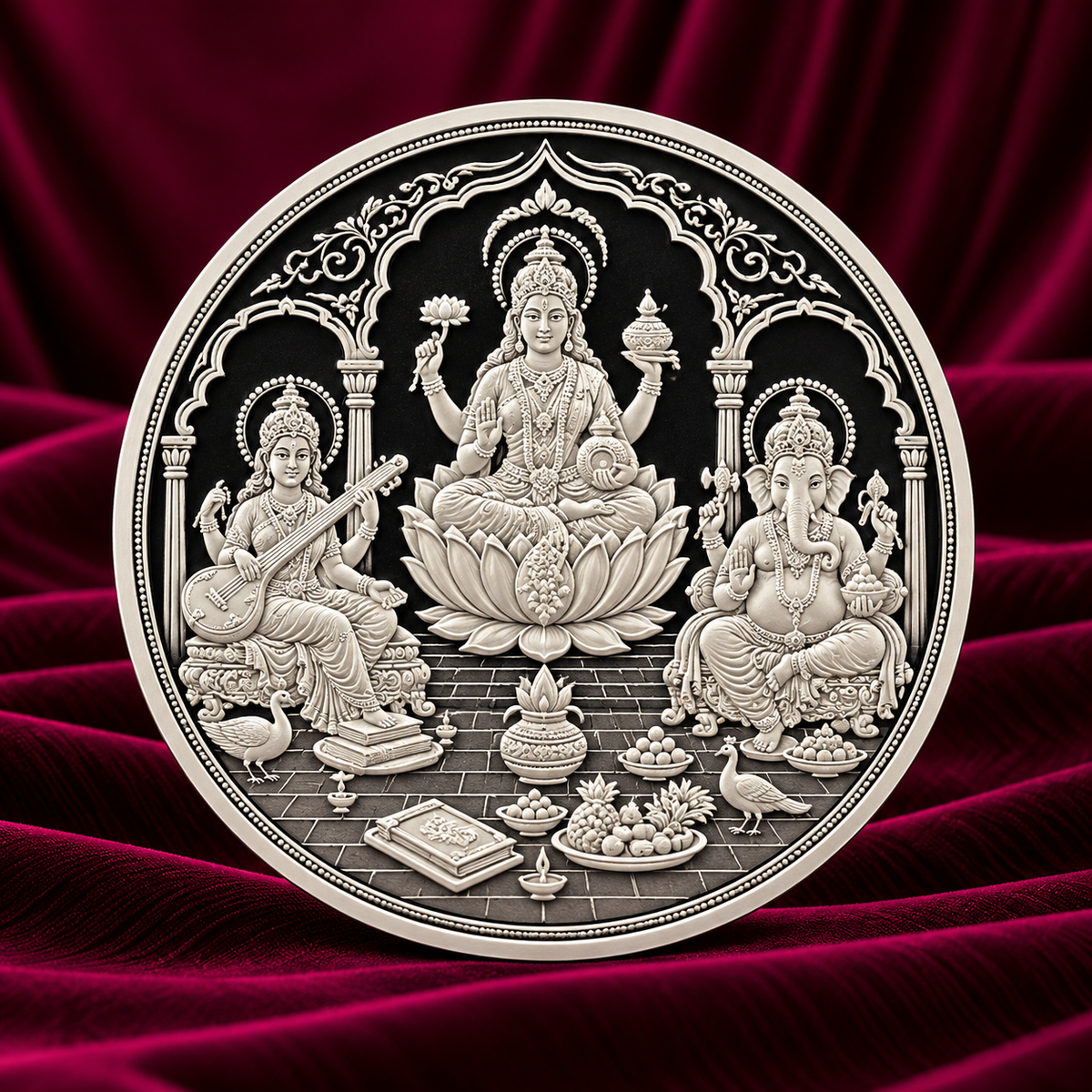 Silver Lakshmi Ganesh Saraswati Coin