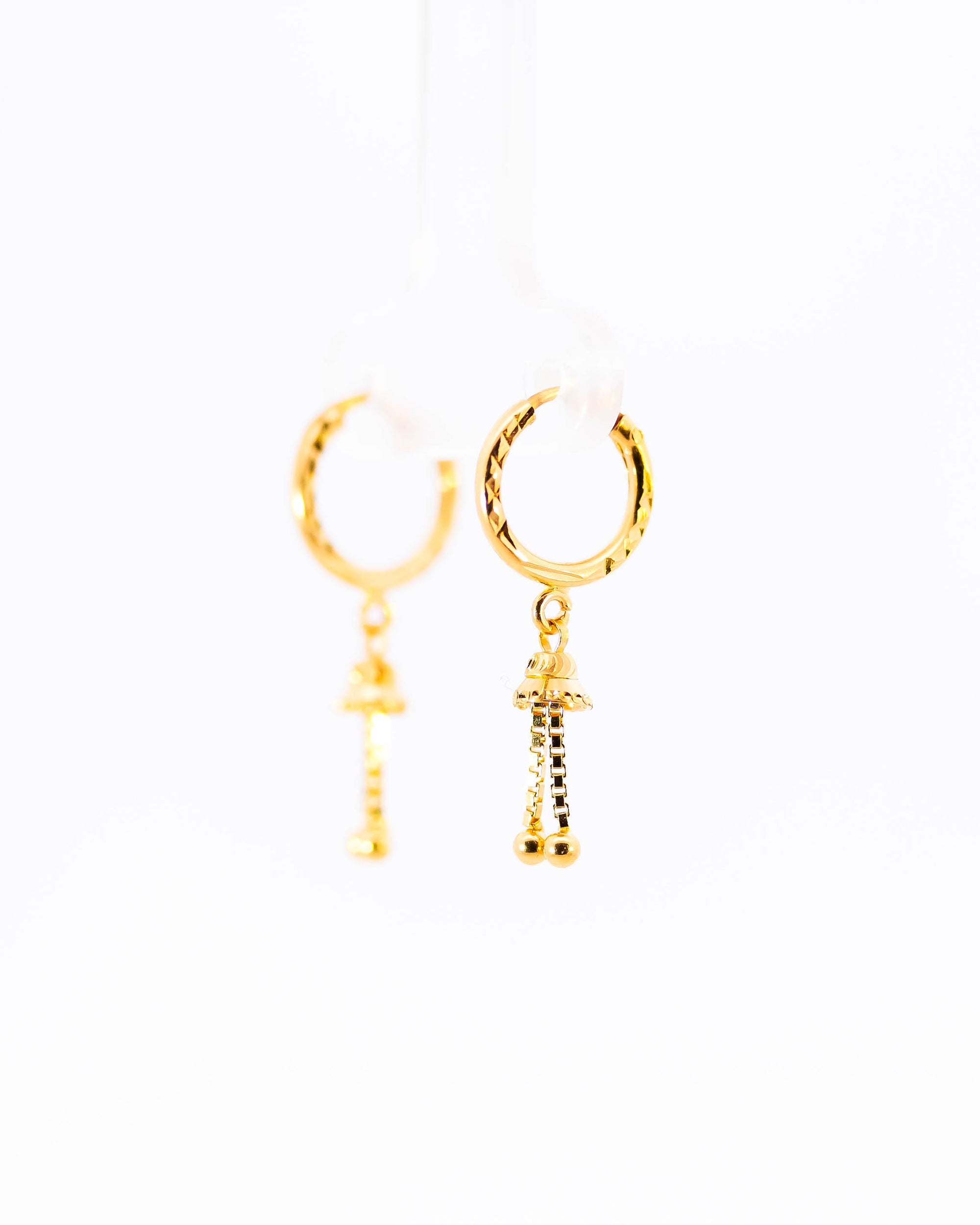 22K Gold Fancy Hoop Earrings with Hanging Jhumka Drops