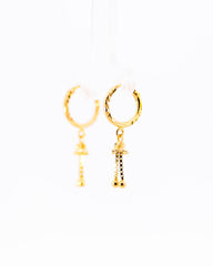 22K Gold Fancy Hoop Earrings with Hanging Jhumka Drops