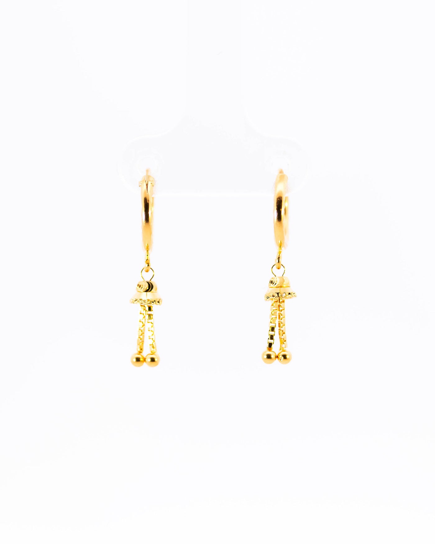 22K Gold Fancy Hoop Earrings with Hanging Jhumka Drops