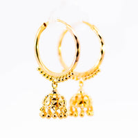 Thumbnail for 22K Yellow Gold Diamond-Cut Hoop Earrings with Chandelier Bell Drops