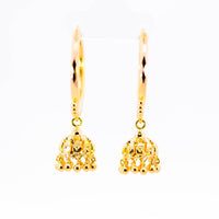 Thumbnail for 22K Yellow Gold Diamond-Cut Hoop Earrings with Chandelier Bell Drops