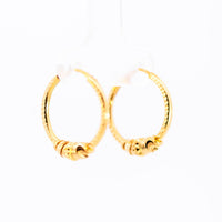 Thumbnail for 22K Yellow Gold Delicate Fancy Hoop Earrings with Textured Stations