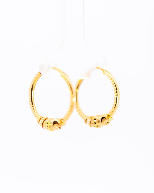 22K Yellow Gold Delicate Fancy Hoop Earrings with Textured Stations