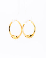 22K Yellow Gold Delicate Fancy Hoop Earrings with Textured Stations