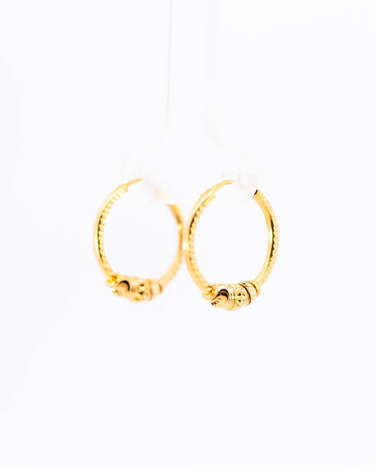 22K Yellow Gold Delicate Fancy Hoop Earrings with Textured Stations