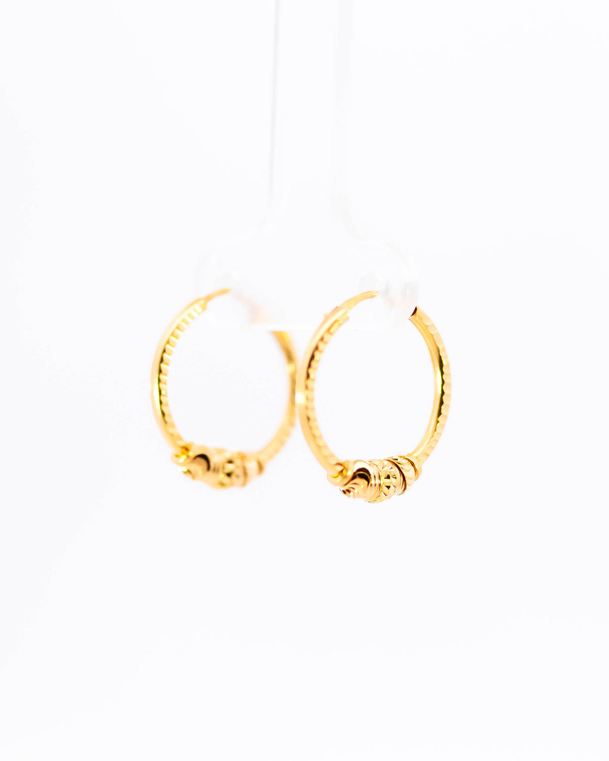 22K Yellow Gold Delicate Fancy Hoop Earrings with Textured Stations