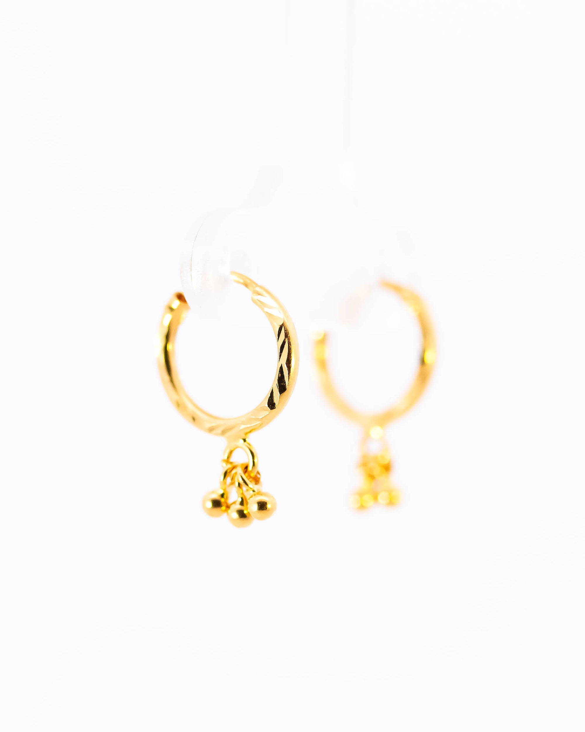 22K Yellow Gold Fancy Hoop Earrings with Hanging Cluster Drops