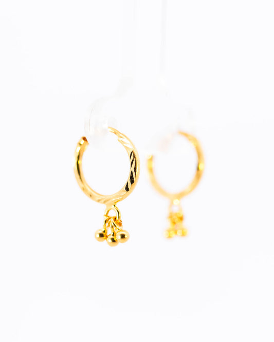 22K Yellow Gold Fancy Hoop Earrings with Hanging Cluster Drops