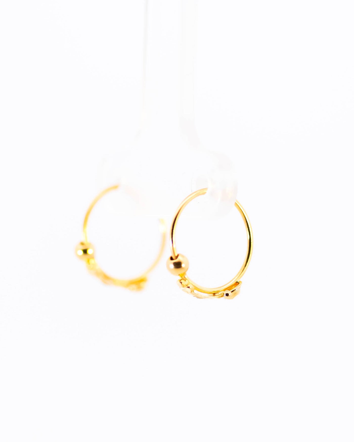 22K Yellow Gold Small Fancy Hoop Earrings with Minimalist Bead Accents