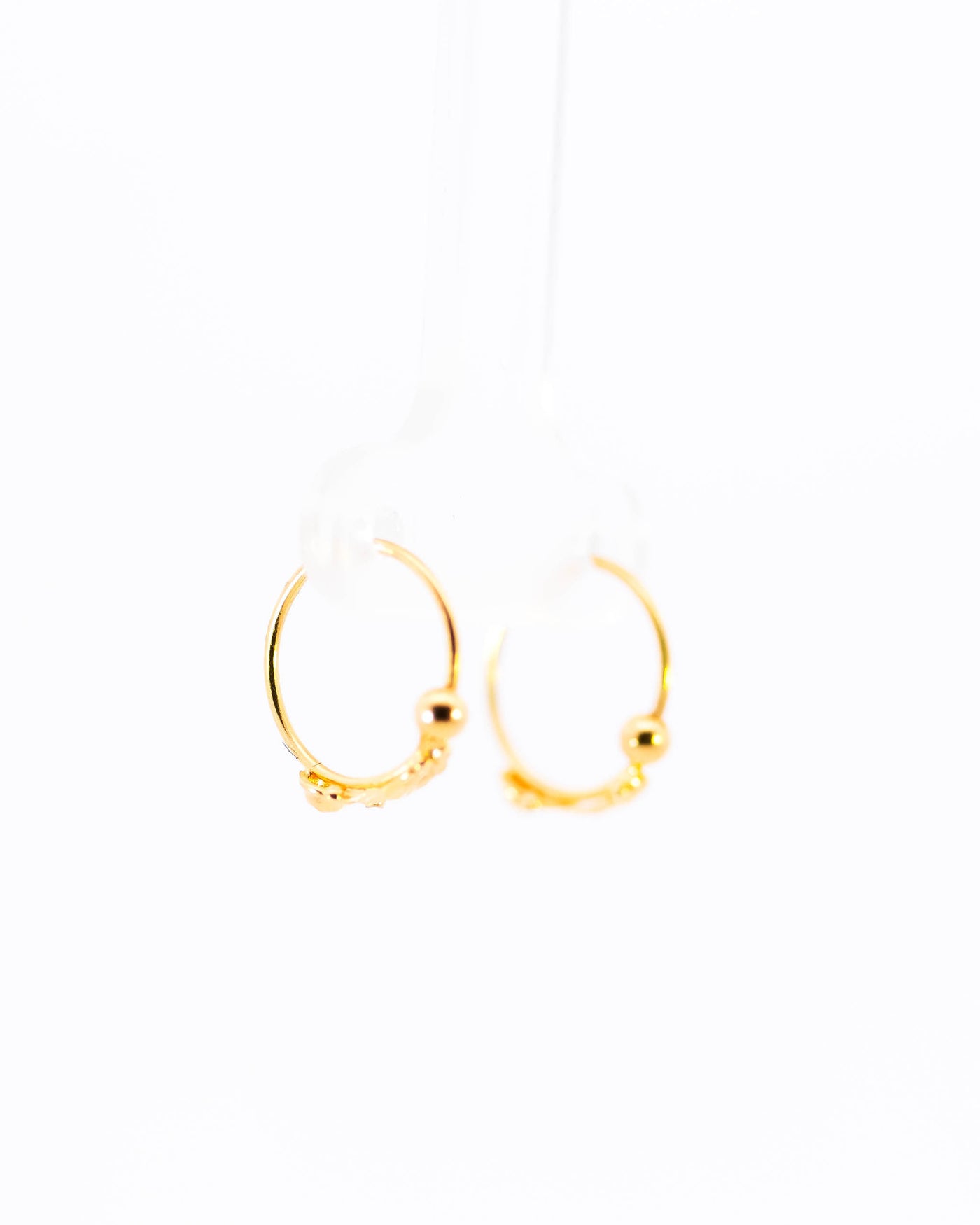 22K Yellow Gold Small Fancy Hoop Earrings with Minimalist Bead Accents