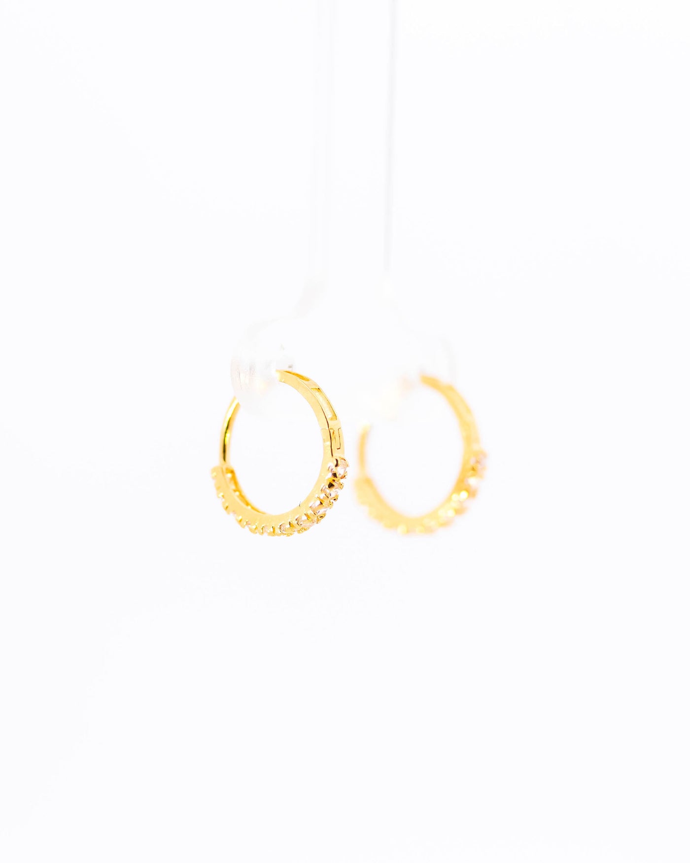 22K Gold Huggie Earrings | Small Hoop Earrings with Clear CZ Stones NZ