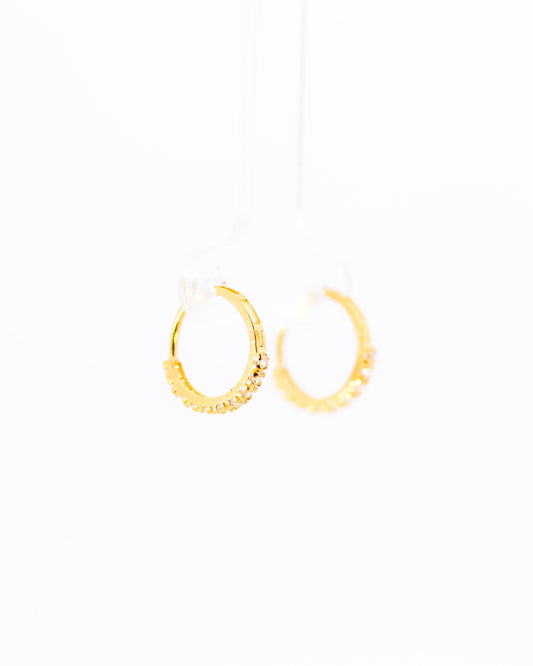 22K Gold Huggie Earrings | Small Hoop Earrings with Clear CZ Stones NZ