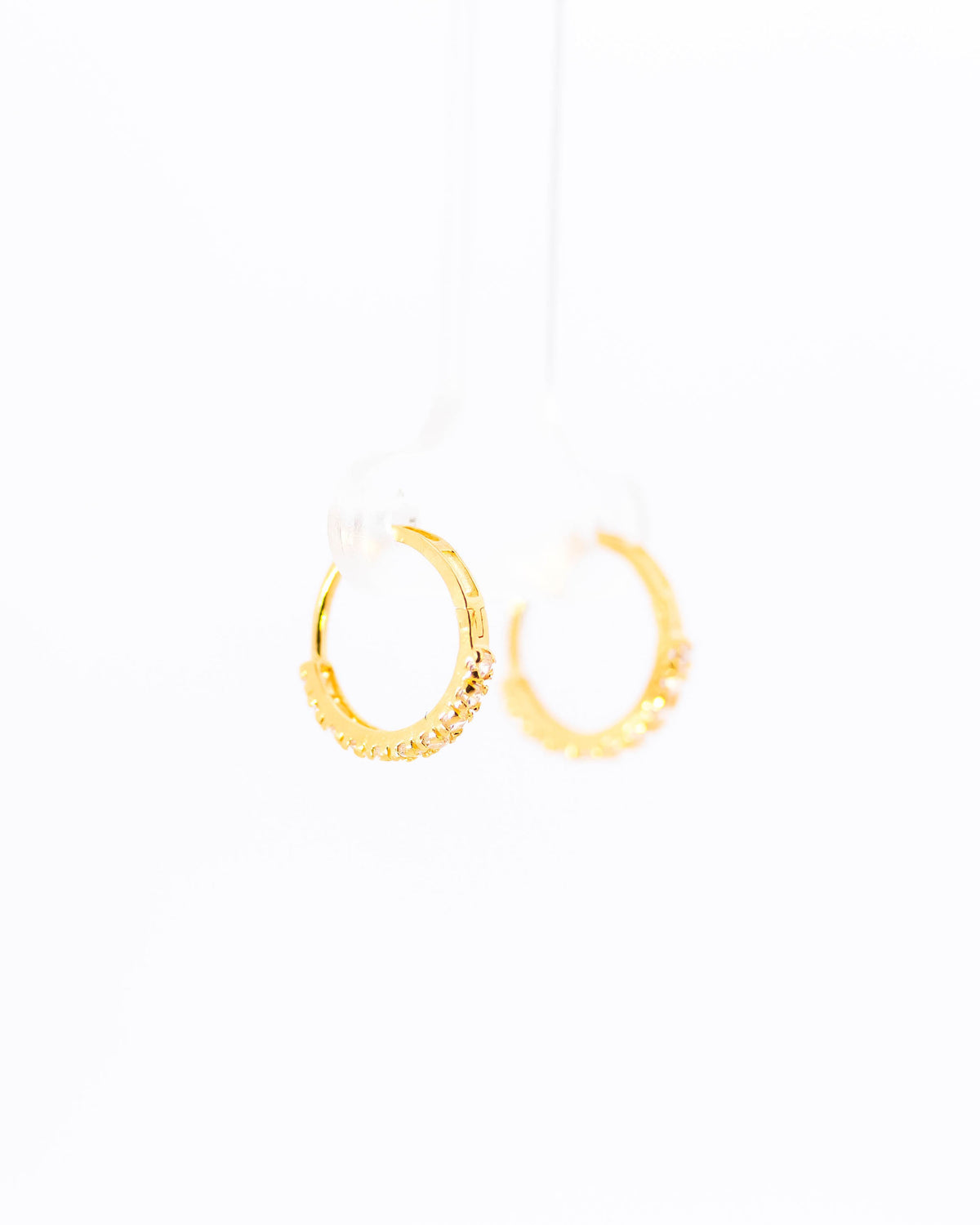 22K Gold Huggie Earrings | Small Hoop Earrings with Clear CZ Stones NZ