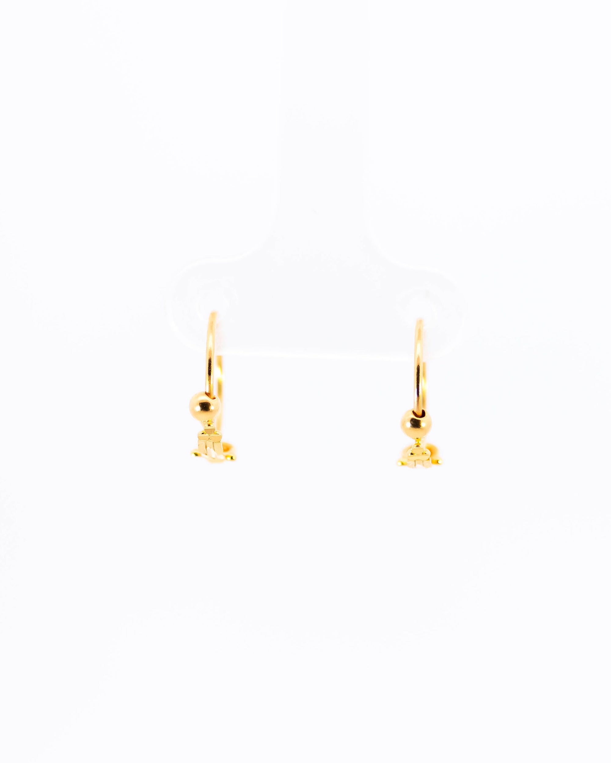 22K Yellow Gold Small Fancy Hoop Earrings with Minimalist Bead Accents