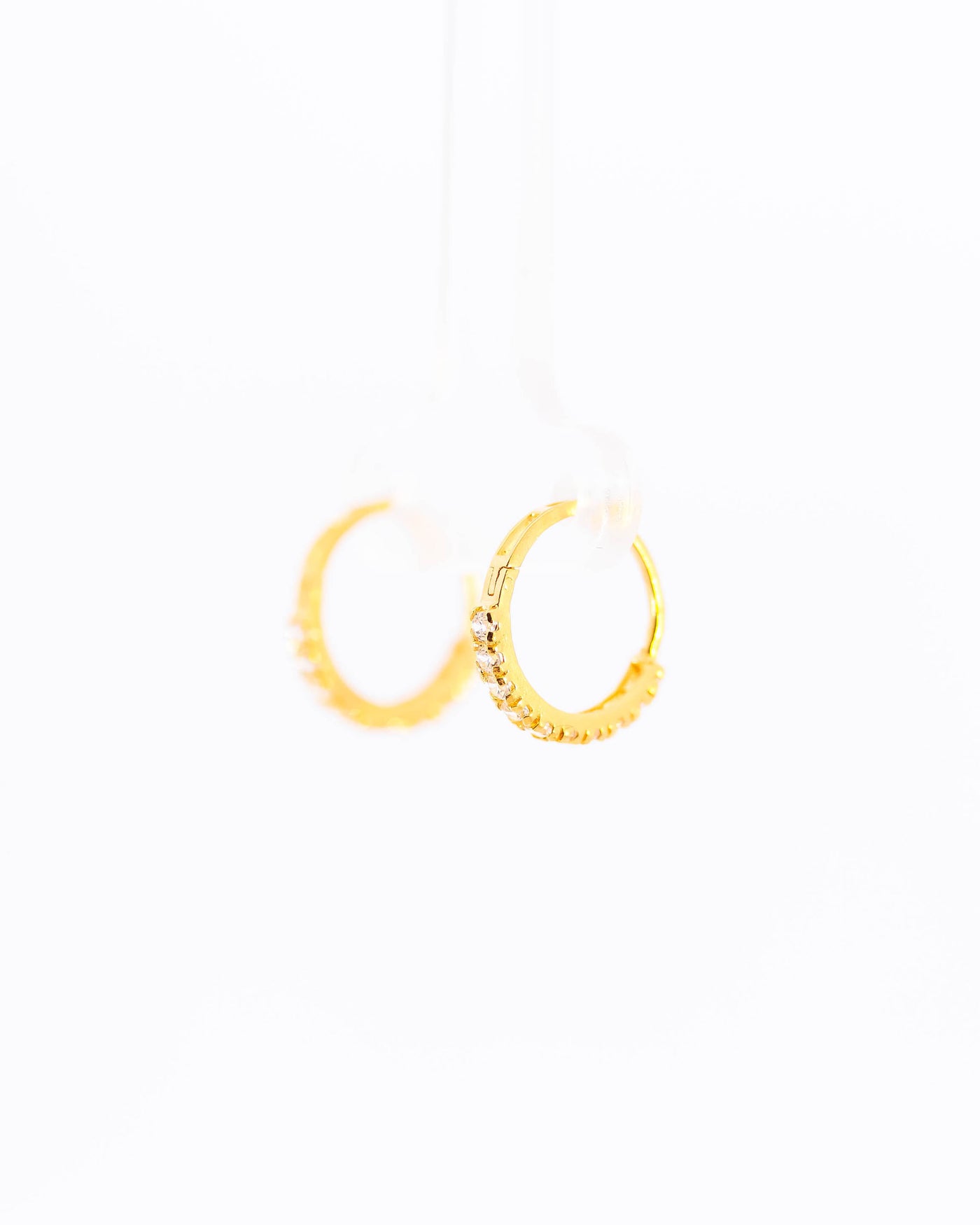 22K Gold Huggie Earrings | Small Hoop Earrings with Clear CZ Stones NZ