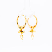 Thumbnail for 22K Yellow Gold Fancy Hoop Earrings with Jhumka-Style Hanging Drops
