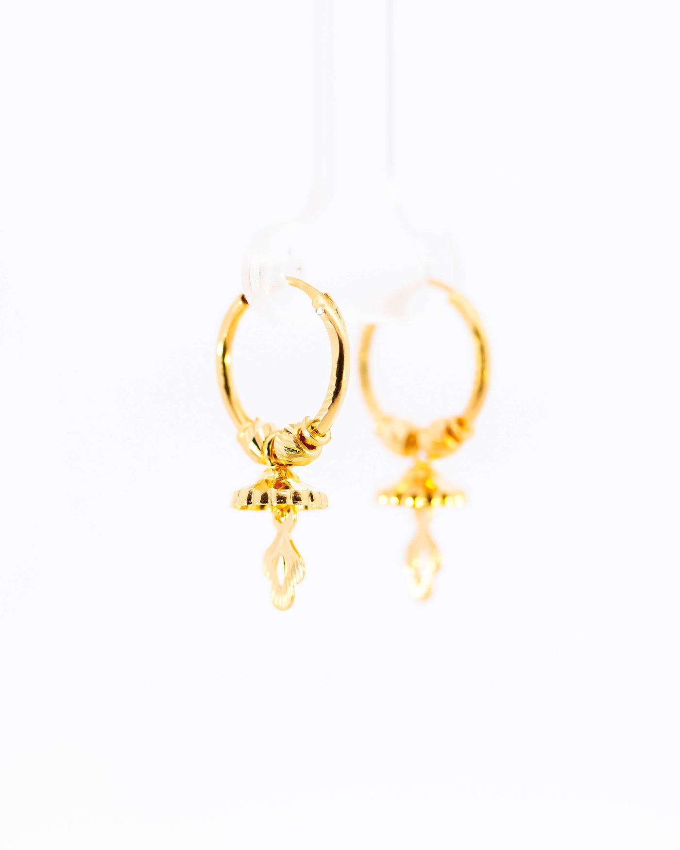 22K Yellow Gold Fancy Hoop Earrings with Jhumka-Style Hanging Drops