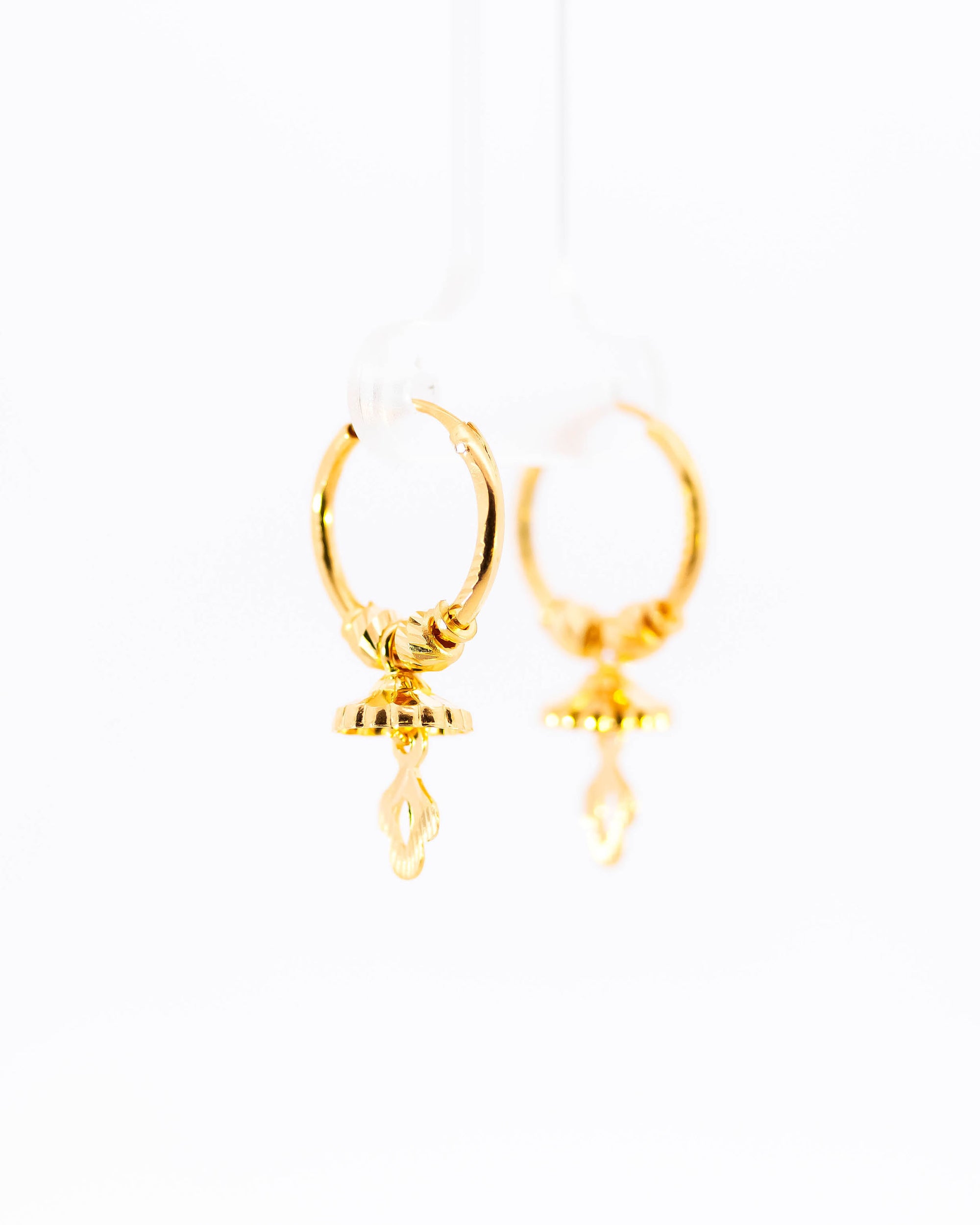 22K Yellow Gold Fancy Hoop Earrings with Jhumka-Style Hanging Drops
