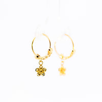 Thumbnail for 22K Gold Flower Drop Earrings | Small Fancy Hoop Earrings with Floral Charm NZ