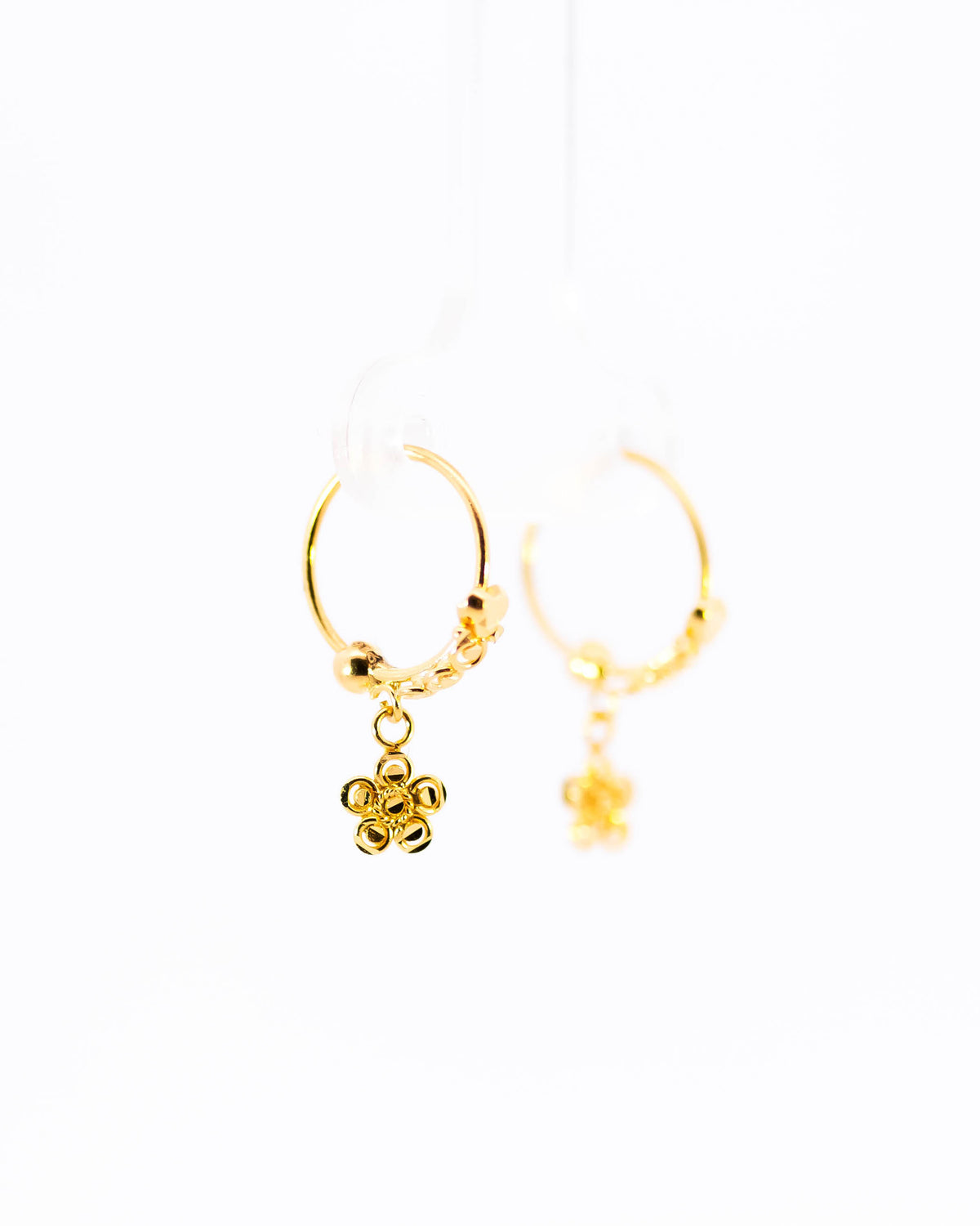 22K Gold Flower Drop Earrings | Small Fancy Hoop Earrings with Floral Charm NZ