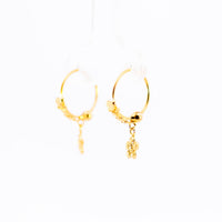 Thumbnail for 22K Gold Flower Drop Earrings | Small Fancy Hoop Earrings with Floral Charm NZ