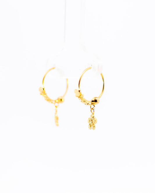 22K Gold Flower Drop Earrings | Small Fancy Hoop Earrings with Floral Charm NZ