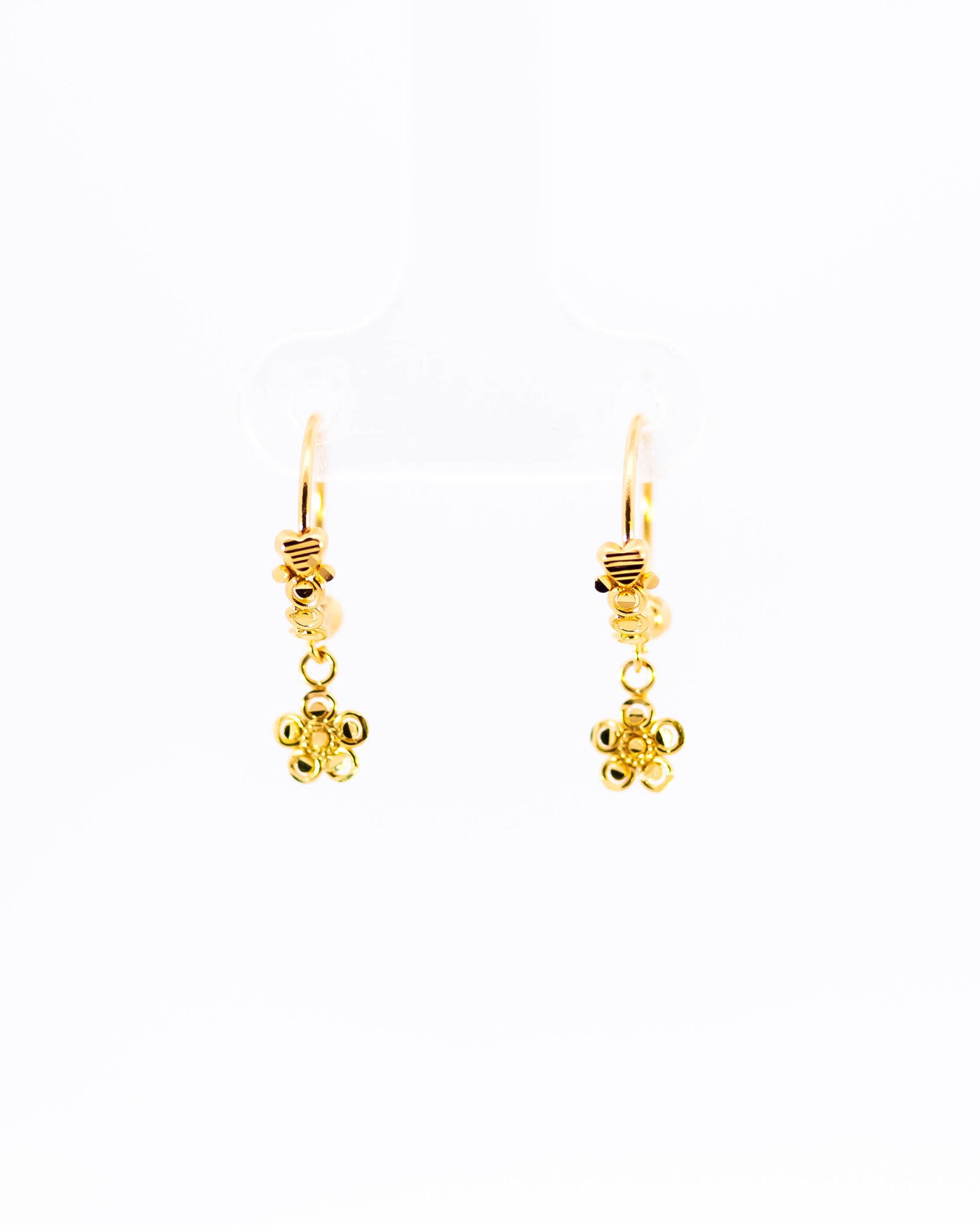 22K Gold Flower Drop Earrings | Small Fancy Hoop Earrings with Floral Charm NZ