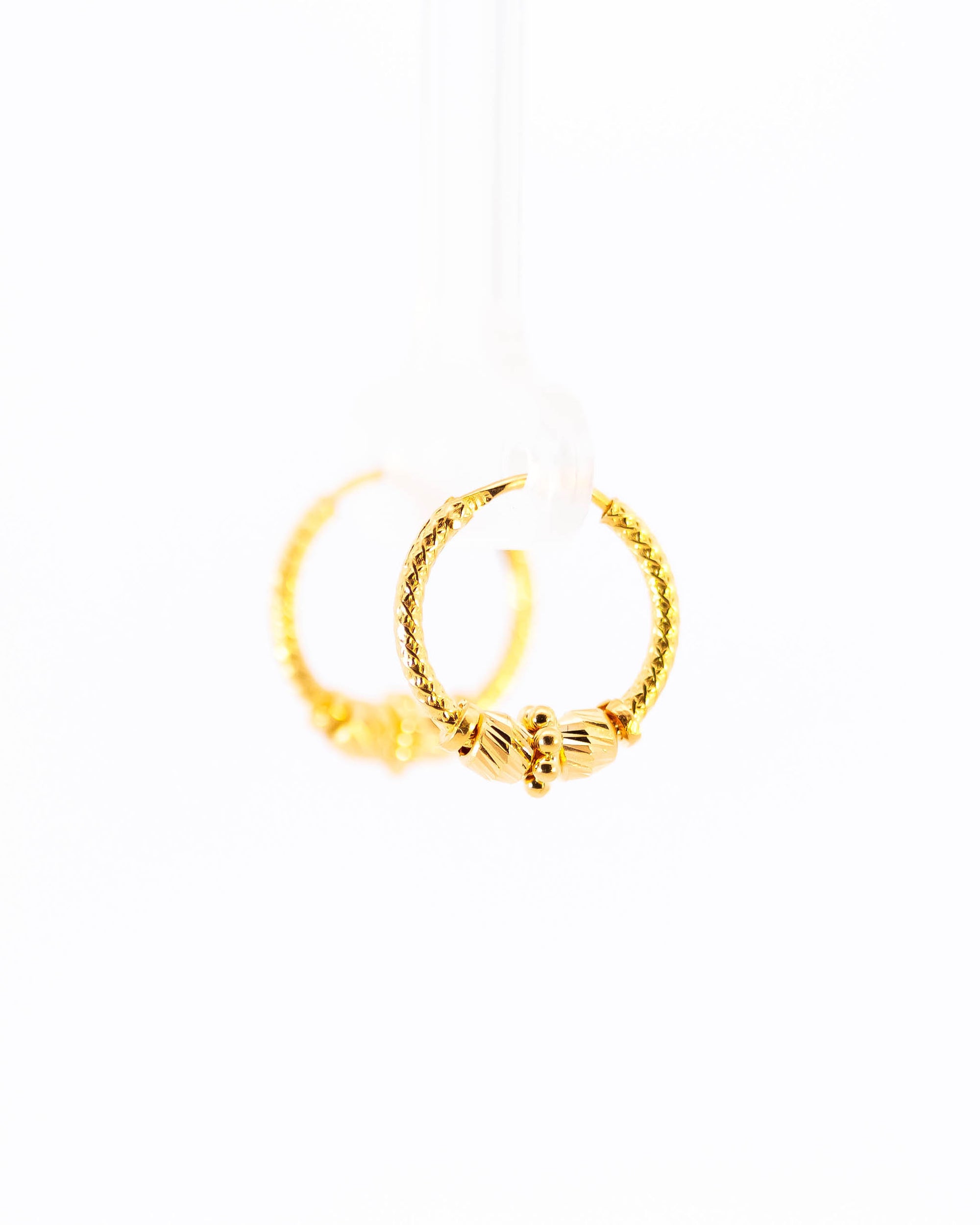 22K Yellow Gold Delicate Fancy Hoop Earrings with Textured Stations