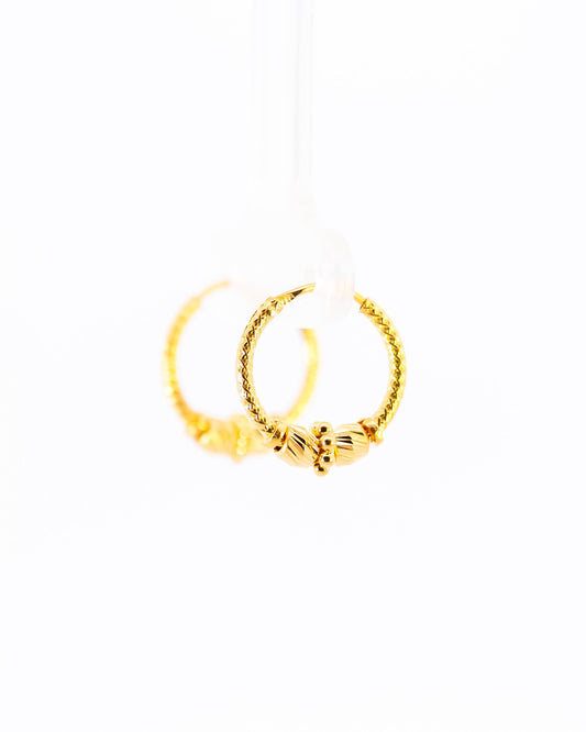 22K Yellow Gold Delicate Fancy Hoop Earrings with Textured Stations