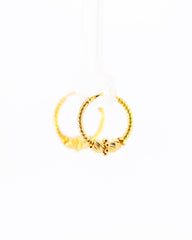 22K Yellow Gold Delicate Fancy Hoop Earrings with Textured Stations