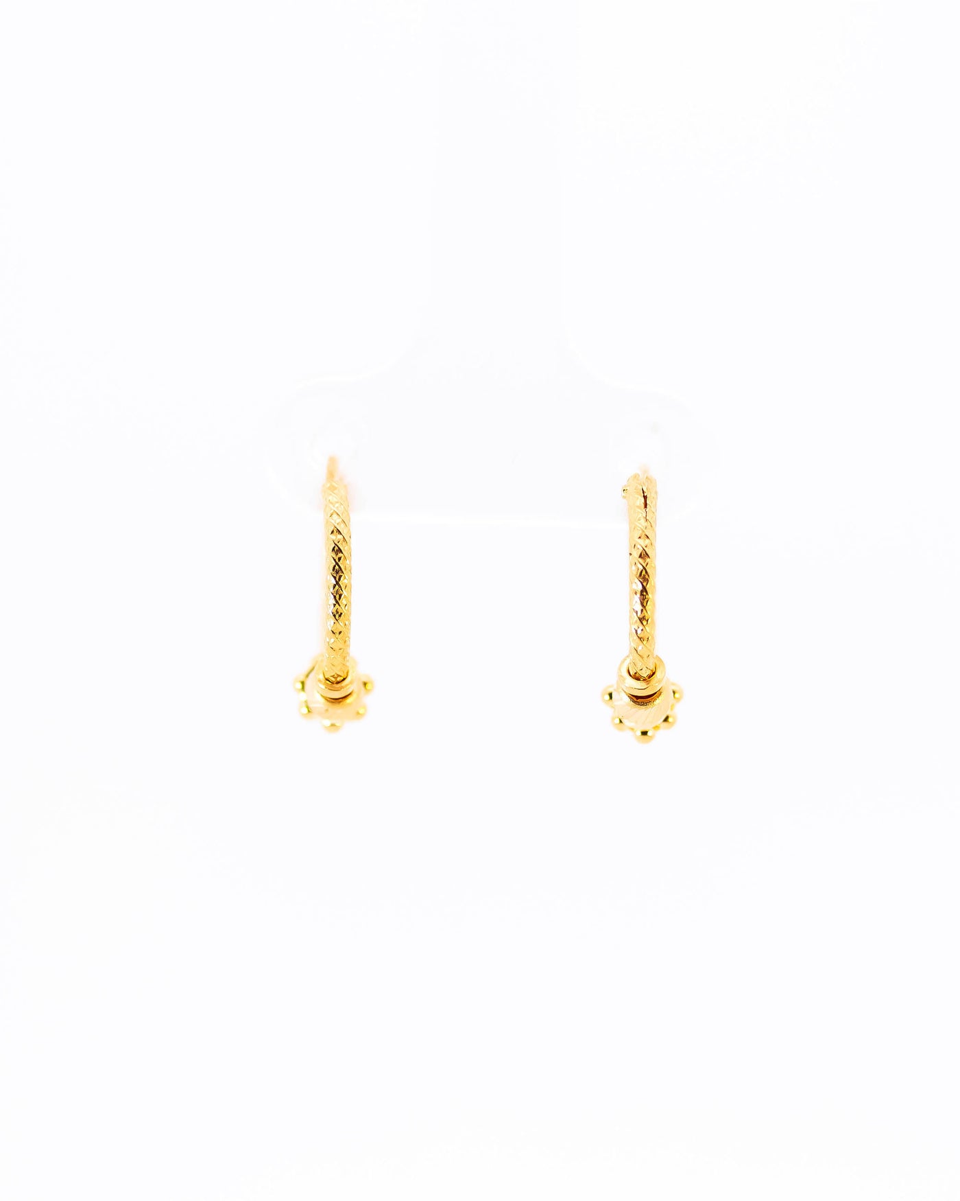 22K Yellow Gold Delicate Fancy Hoop Earrings with Textured Stations