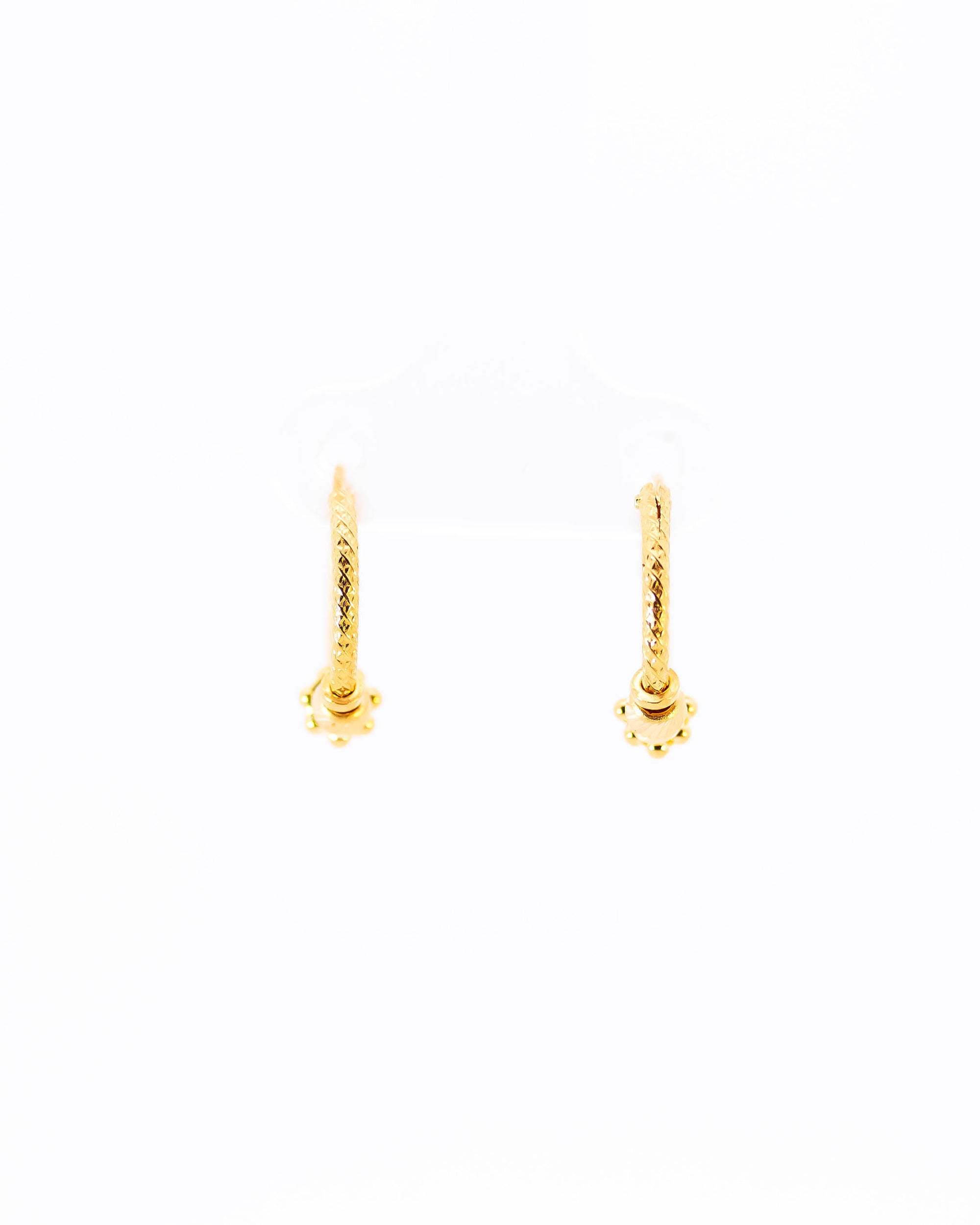 22K Yellow Gold Delicate Fancy Hoop Earrings with Textured Stations