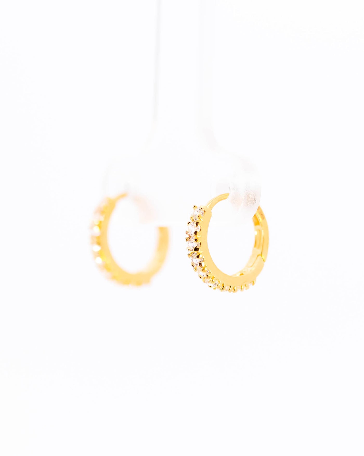 22K Gold Huggie Earrings | Small Hoop Earrings with Clear CZ Stones NZ