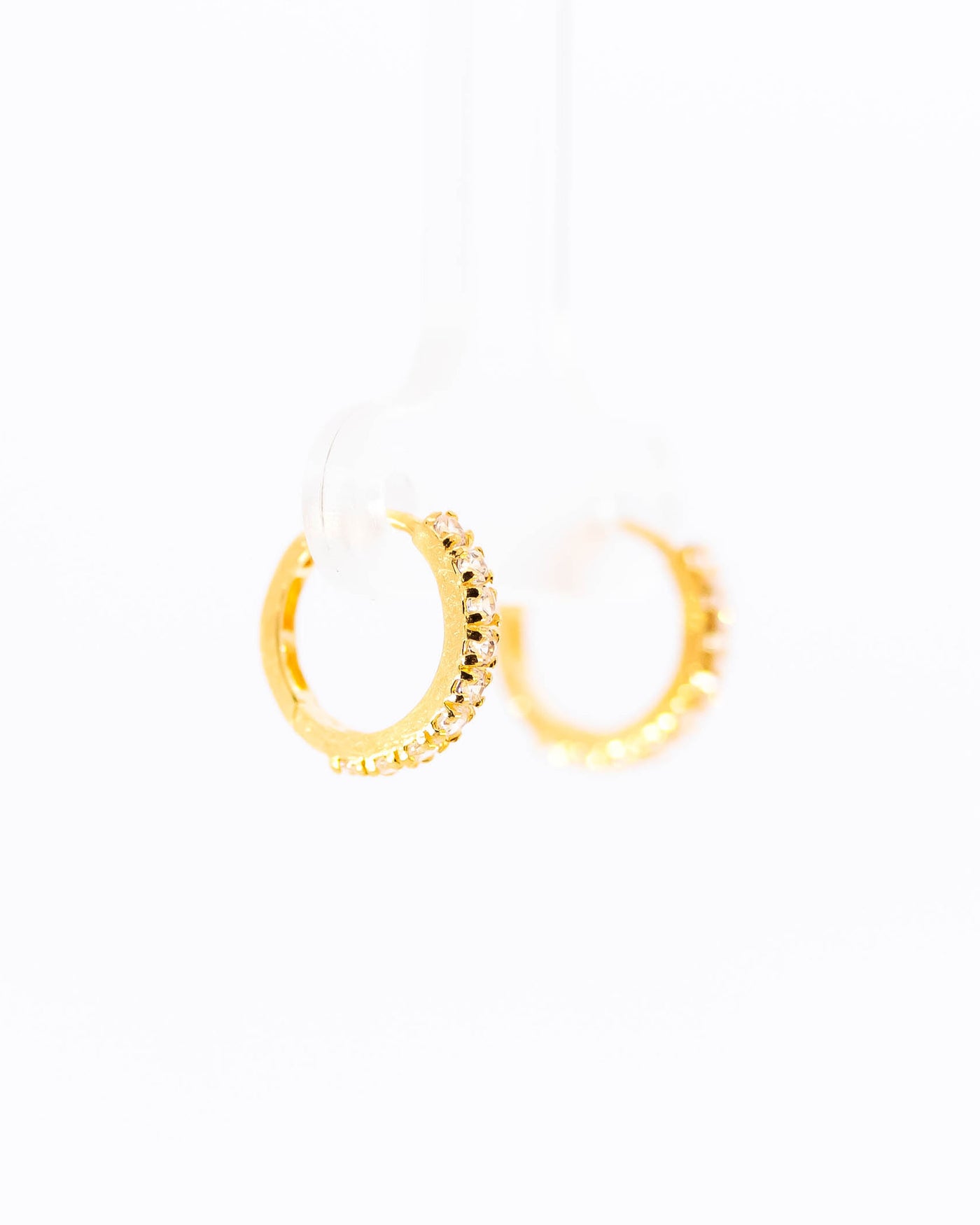22K Gold Huggie Earrings | Small Hoop Earrings with Clear CZ Stones NZ