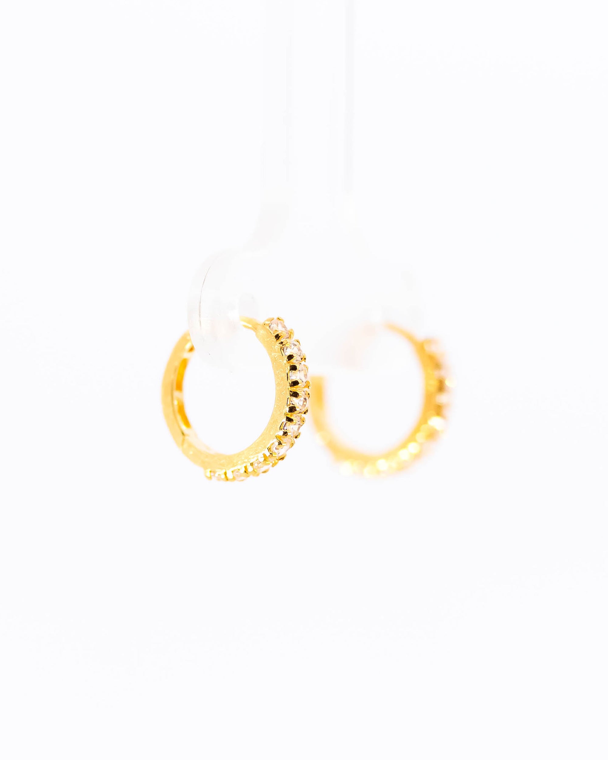 22K Gold Huggie Earrings | Small Hoop Earrings with Clear CZ Stones NZ
