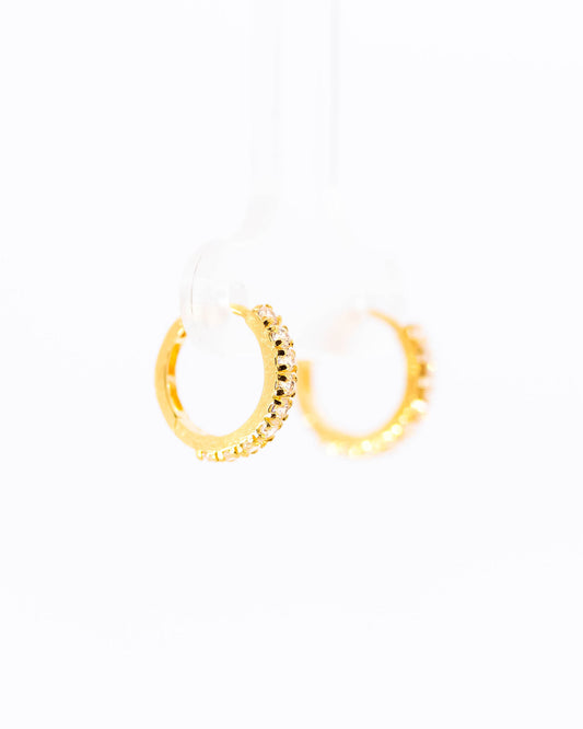 22K Gold Huggie Earrings | Small Hoop Earrings with Clear CZ Stones NZ