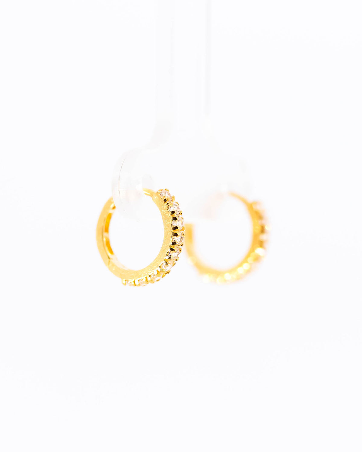 22K Gold Huggie Earrings | Small Hoop Earrings with Clear CZ Stones NZ