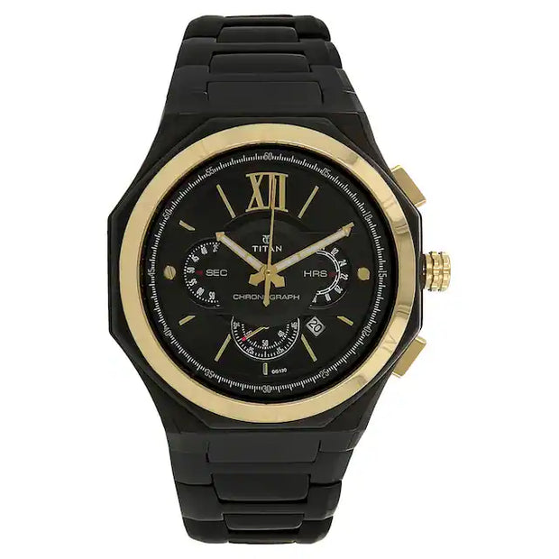 Black Dial Chronograph Stainless Steel Strap Watch