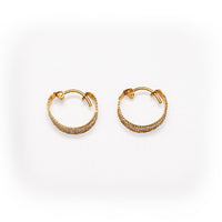 Thumbnail for Luxury 22K Two-Tone Gold Fancy Diamond-Cut Bali Hoop Earrings | 3.47g High-Purity Solid Plain Broad Textured Everyday Fine Jewelry