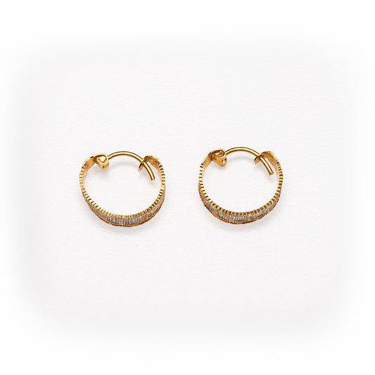 Luxury 22K Two-Tone Gold Fancy Diamond-Cut Bali Hoop Earrings | 3.47g High-Purity Solid Plain Broad Textured Everyday Fine Jewelry