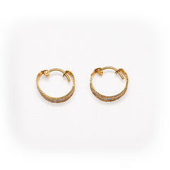 Luxury 22K Two-Tone Gold Fancy Diamond-Cut Bali Hoop Earrings | 3.47g High-Purity Solid Plain Broad Textured Everyday Fine Jewelry