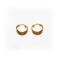 Thumbnail for Classic 22K Yellow Gold Triple-Ribbed Huggie Hoop Earrings | 2.1g Solid High-Polish Gold, Timeless Plain Textured Everyday Fine Jewelry