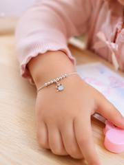 Sterling Silver Enamel Little Mouse Kids Charm Bracelet | High-Polish Silver Bead Station & Delicate Cable Chain Children's Keepsake Jewelry