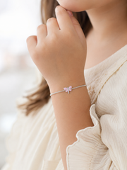 Sterling Silver Enamel & Sparkling CZ Dragonfly Kids Bracelet | Pastel Pink Wings, High-Polish Minimalist Curb Chain Children's Fine Keepsake Jewelry