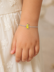 Sterling Silver Enamel Little Panda Bear Kids Bracelet | Vibrant Yellow & Black Contrast, High-Polish Minimalist Curb Chain Children's Keepsake Jewelry