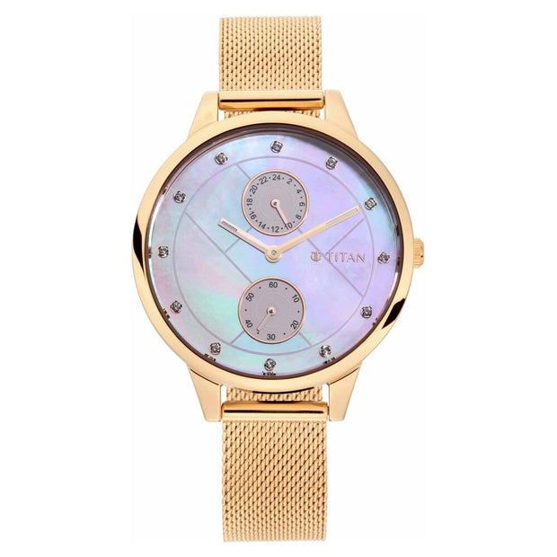 Sparkle Pink Mother of Pearl Dial Leather Strap Ladies Watch